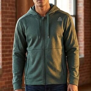 Reebok Small Chalk Green Performance Fleece Full‎ Zip Hoodie Sweatshirt Jacket